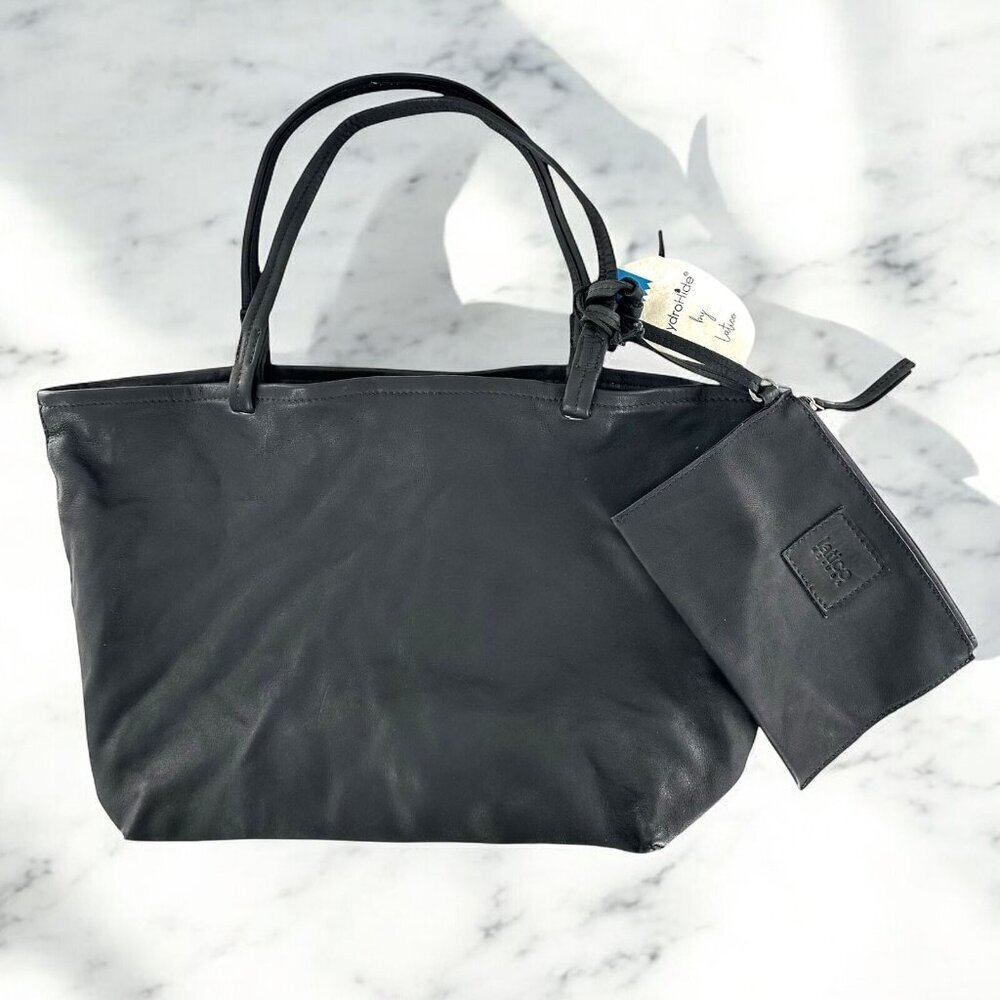 NWT Latico Black HydroHide Leather Tote Bag and Pouch